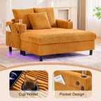 Oversized Upholstered Chaise Lounge Lazy Sleeper Sofa Bed Reading Couch with 3 Pillows, USB & Type-C port, Cup Holder, Side Pocket - ModernLuxe