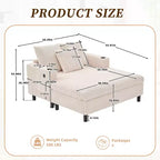Oversized Upholstered Chaise Lounge Lazy Sleeper Sofa Bed Reading Couch with 3 Pillows, USB & Type-C port, Cup Holder, Side Pocket - ModernLuxe