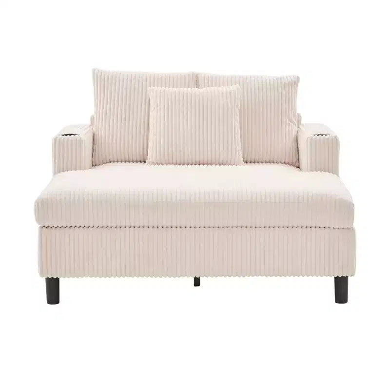 Oversized Upholstered Chaise Lounge Lazy Sleeper Sofa Bed Reading Couch with 3 Pillows, USB & Type-C port, Cup Holder, Side Pocket - ModernLuxe
