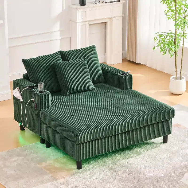 Oversized Upholstered Chaise Lounge Lazy Sleeper Sofa Bed Reading Couch with 3 Pillows, USB & Type-C port, Cup Holder, Side Pocket - ModernLuxe