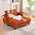 Oversized Upholstered Chaise Lounge Lazy Sleeper Sofa Bed Reading Couch with 3 Pillows, USB & Type-C port, Cup Holder, Side Pocket - ModernLuxe