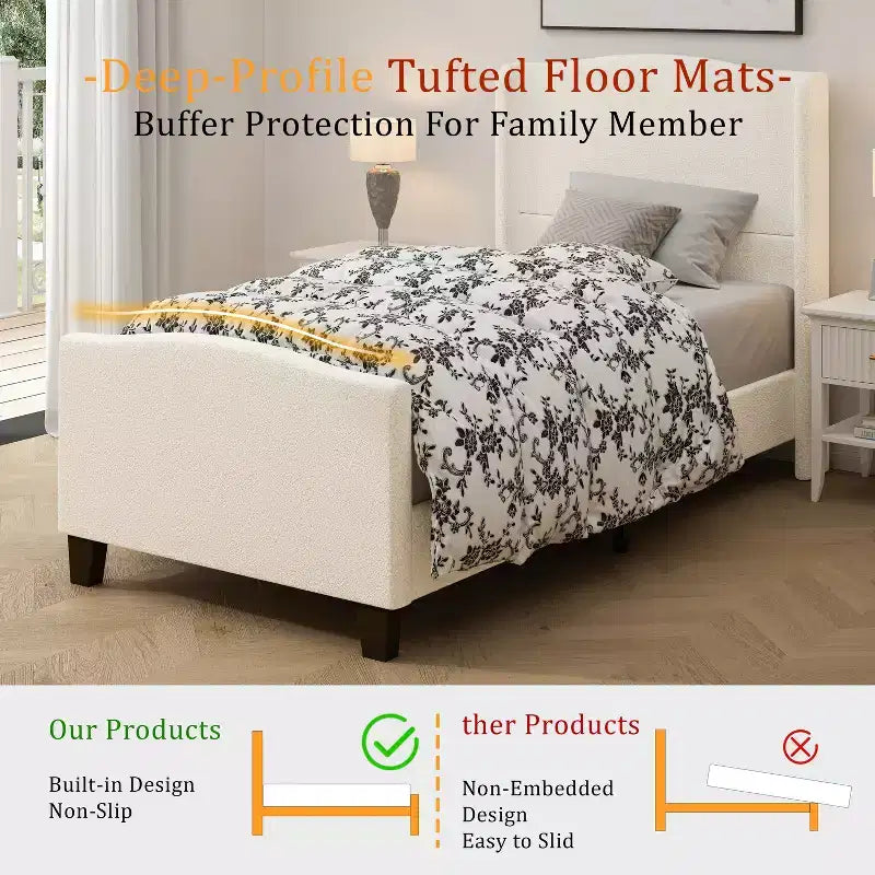 GDFStudio Bloor Teddy Velvet Upholstered Wood Bed
