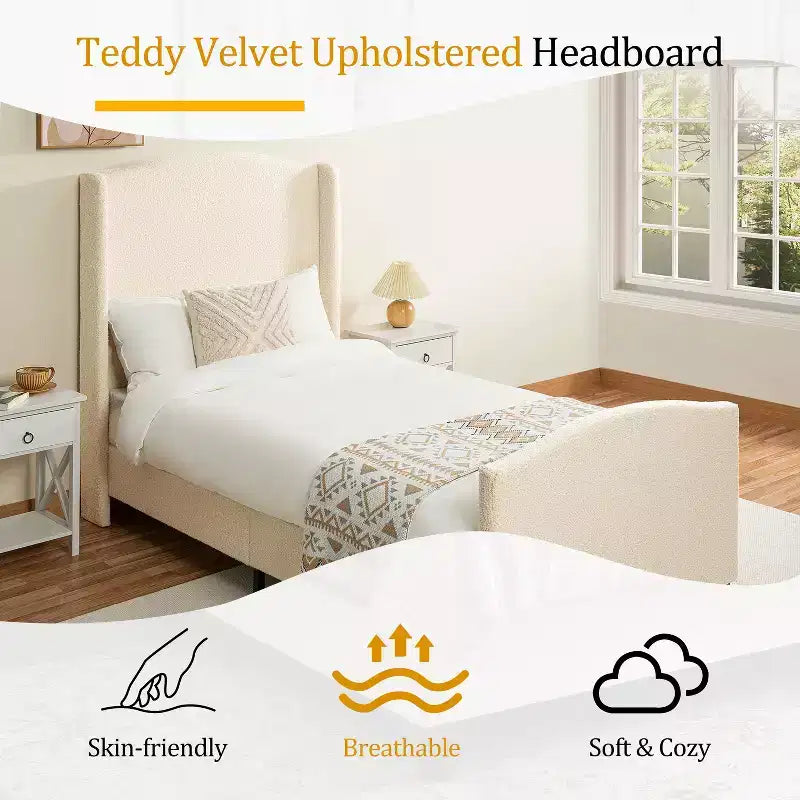 GDFStudio Bloor Teddy Velvet Upholstered Wood Bed