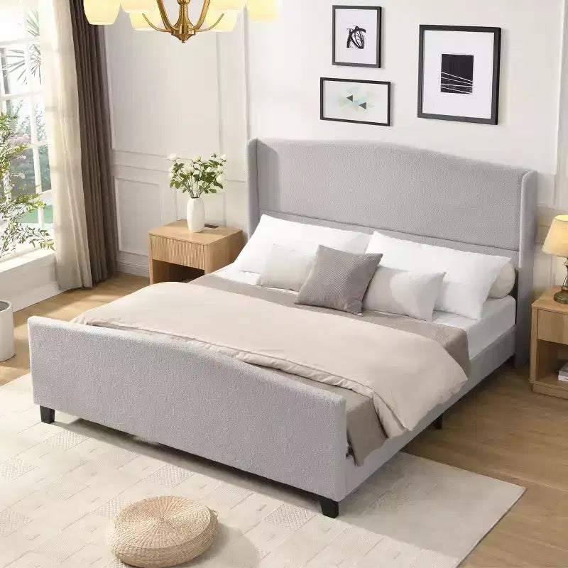 GDFStudio Bloor Teddy Velvet Upholstered Wood Bed