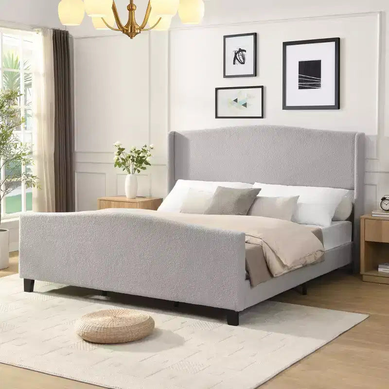 GDFStudio Bloor Teddy Velvet Upholstered Wood Bed