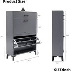 Acekool Shoe Cabinet, Slim 2 Flip Drawer MDF Shoe Organizer with Top Drawer, Anti-Tip, Space-Saving Storage