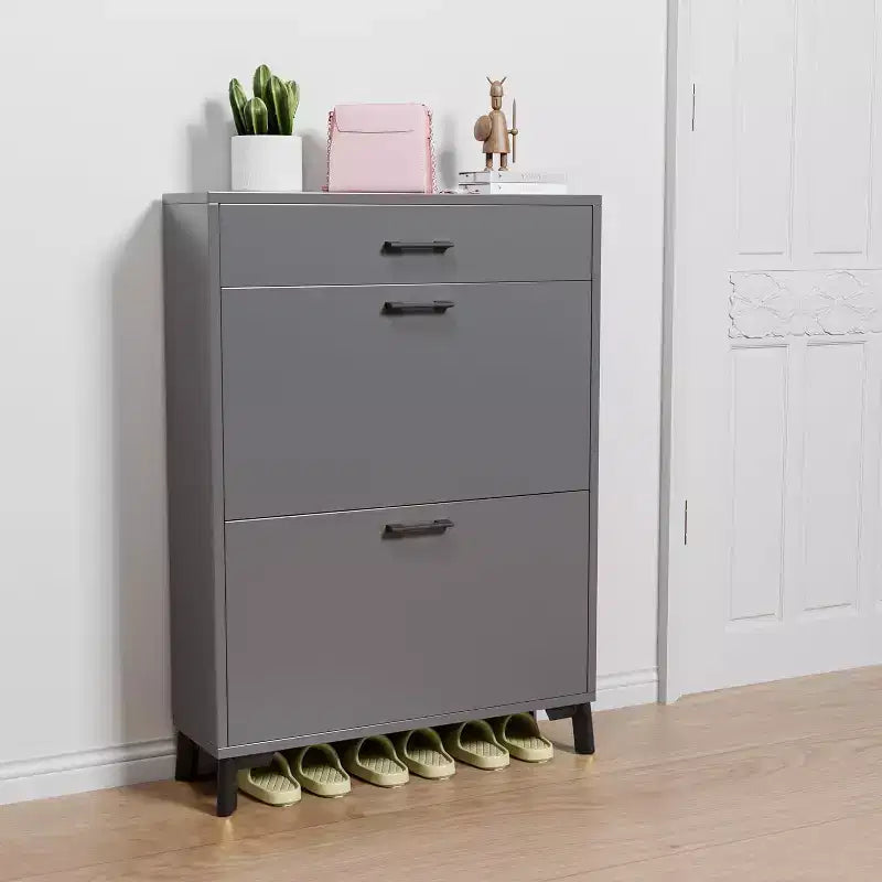 Acekool Shoe Cabinet, Slim 2 Flip Drawer MDF Shoe Organizer with Top Drawer, Anti-Tip, Space-Saving Storage