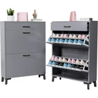 Acekool Shoe Cabinet, Slim 2 Flip Drawer MDF Shoe Organizer with Top Drawer, Anti-Tip, Space-Saving Storage
