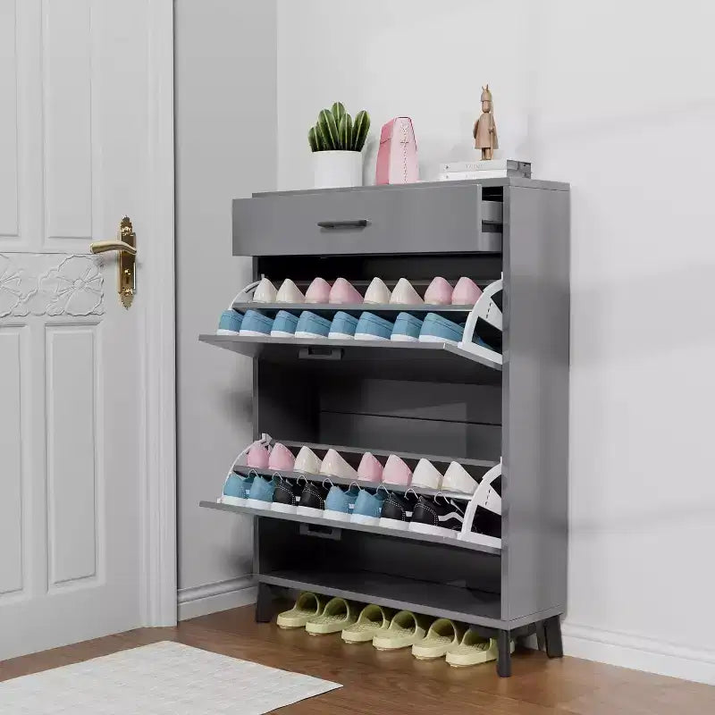 Acekool Shoe Cabinet, Slim 2 Flip Drawer MDF Shoe Organizer with Top Drawer, Anti-Tip, Space-Saving Storage