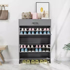 Acekool Shoe Cabinet, Slim 2 Flip Drawer MDF Shoe Organizer with Top Drawer, Anti-Tip, Space-Saving Storage