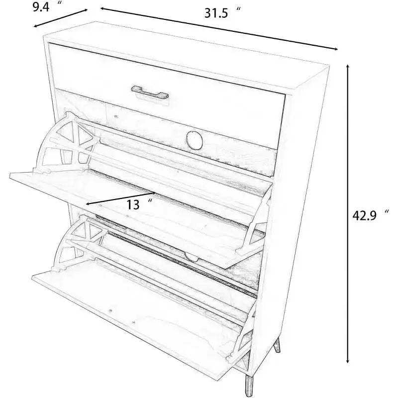 Acekool Shoe Cabinet, Slim 2 Flip Drawer MDF Shoe Organizer with Top Drawer, Anti-Tip, Space-Saving Storage