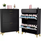Acekool Shoe Cabinet, Slim 2 Flip Drawer MDF Shoe Organizer with Top Drawer, Anti-Tip, Space-Saving Storage