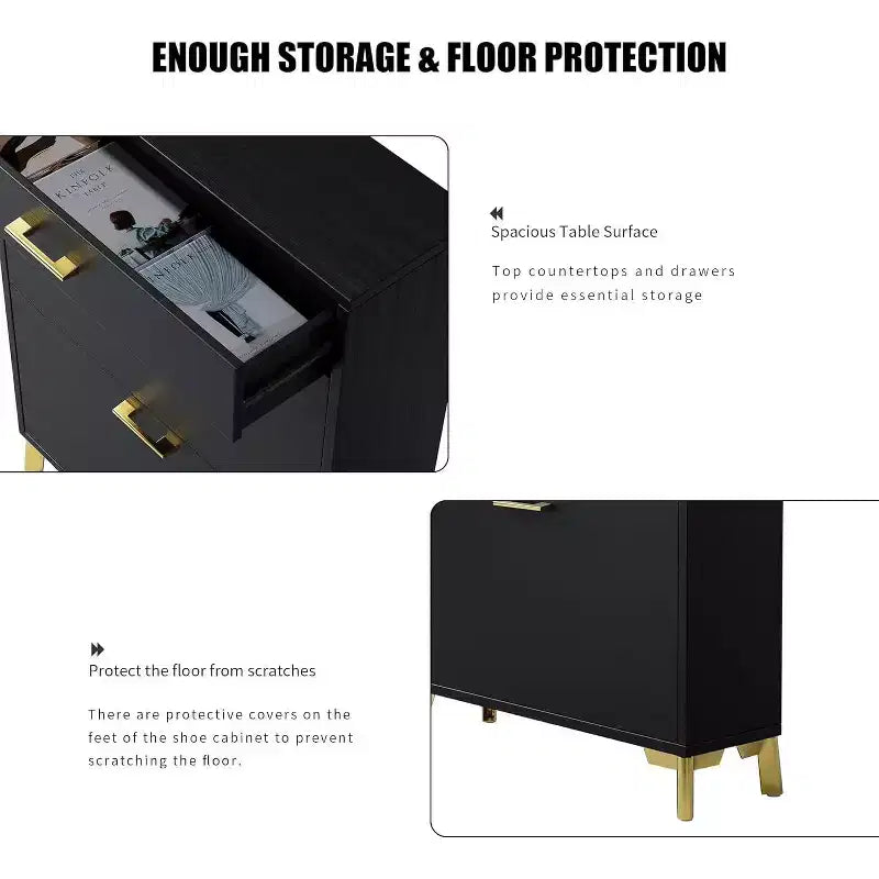 Acekool Shoe Cabinet, Slim 2 Flip Drawer MDF Shoe Organizer with Top Drawer, Anti-Tip, Space-Saving Storage