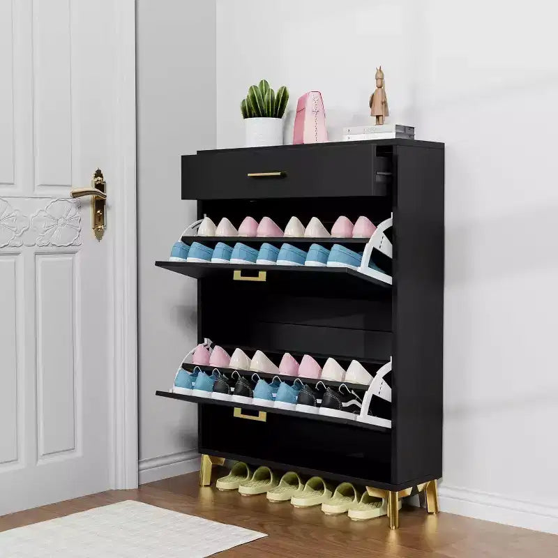 Acekool Shoe Cabinet, Slim 2 Flip Drawer MDF Shoe Organizer with Top Drawer, Anti-Tip, Space-Saving Storage