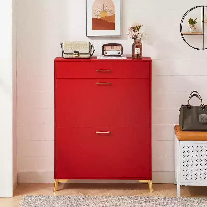 Acekool Shoe Cabinet, Slim 2 Flip Drawer MDF Shoe Organizer with Top Drawer, Anti-Tip, Space-Saving Storage