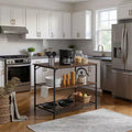 FDW 3-Tier Kitchen Island Storage Kitchen Counter with Adjustable Feet Thick Board Top and Solid Metal, Brown