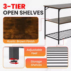FDW 3-Tier Kitchen Island Storage Kitchen Counter with Adjustable Feet Thick Board Top and Solid Metal, Brown