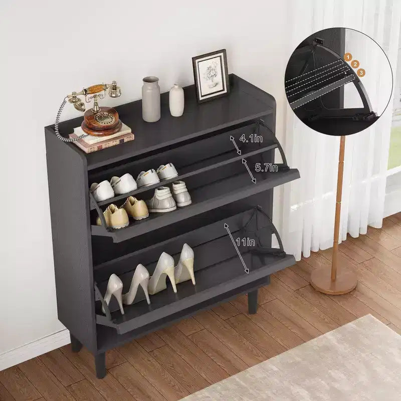 Wooden Shoe Cabinet with 2 Flip Drawers with Adjustable Shelf for Entryway, Hallway, Living Room