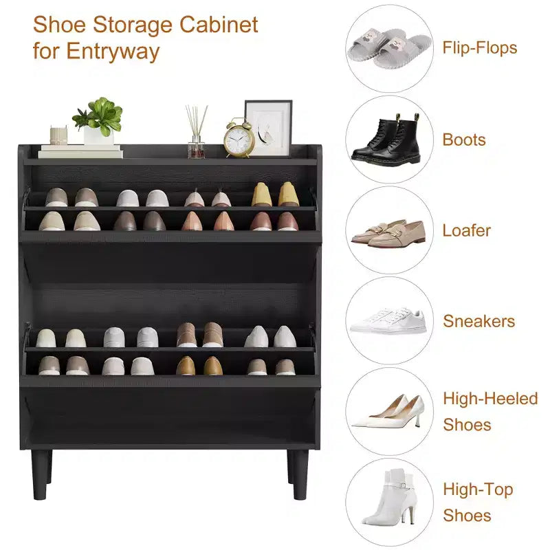 Wooden Shoe Cabinet with 2 Flip Drawers with Adjustable Shelf for Entryway, Hallway, Living Room