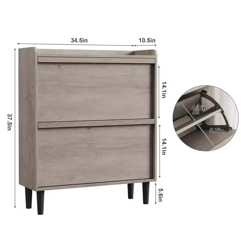 Wooden Shoe Cabinet with 2 Flip Drawers with Adjustable Shelf for Entryway, Hallway, Living Room