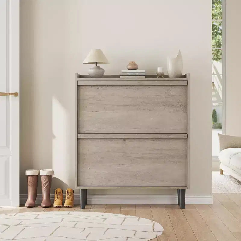 Wooden Shoe Cabinet with 2 Flip Drawers with Adjustable Shelf for Entryway, Hallway, Living Room