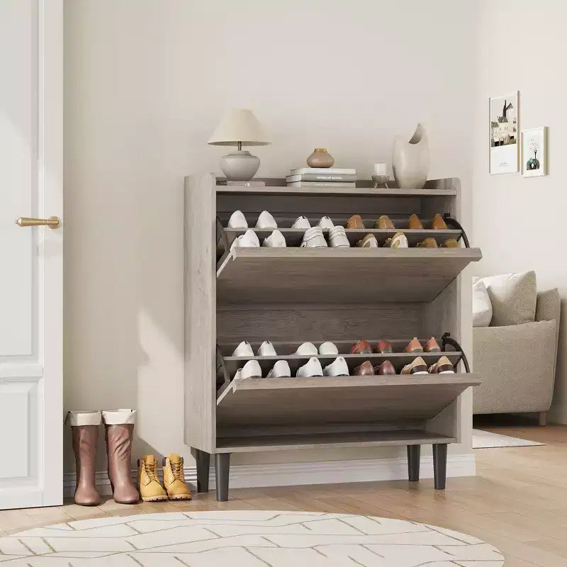Wooden Shoe Cabinet with 2 Flip Drawers with Adjustable Shelf for Entryway, Hallway, Living Room