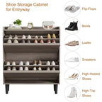 Wooden Shoe Cabinet with 2 Flip Drawers with Adjustable Shelf for Entryway, Hallway, Living Room