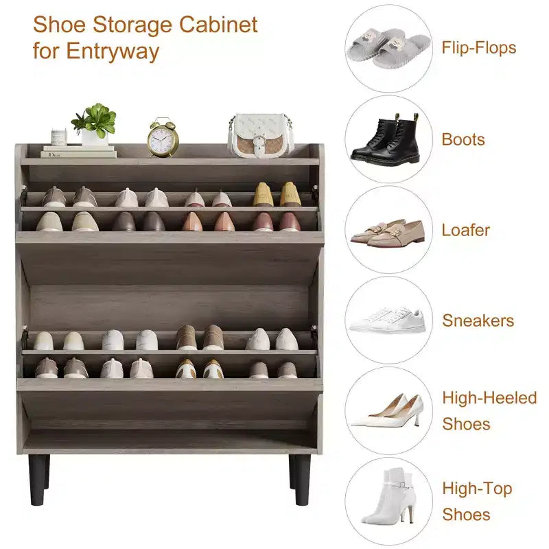 Wooden Shoe Cabinet with 2 Flip Drawers with Adjustable Shelf for Entryway, Hallway, Living Room