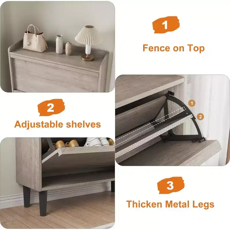 Wooden Shoe Cabinet with 2 Flip Drawers with Adjustable Shelf for Entryway, Hallway, Living Room