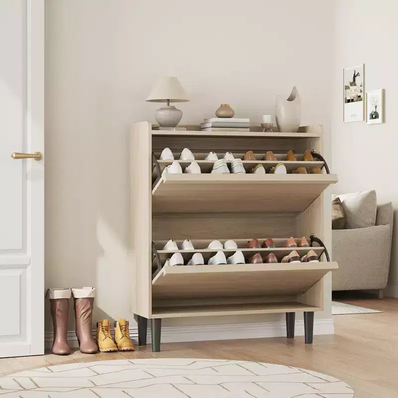 Wooden Shoe Cabinet with 2 Flip Drawers with Adjustable Shelf for Entryway, Hallway, Living Room
