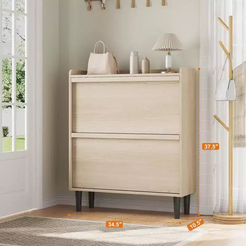 Wooden Shoe Cabinet with 2 Flip Drawers with Adjustable Shelf for Entryway, Hallway, Living Room