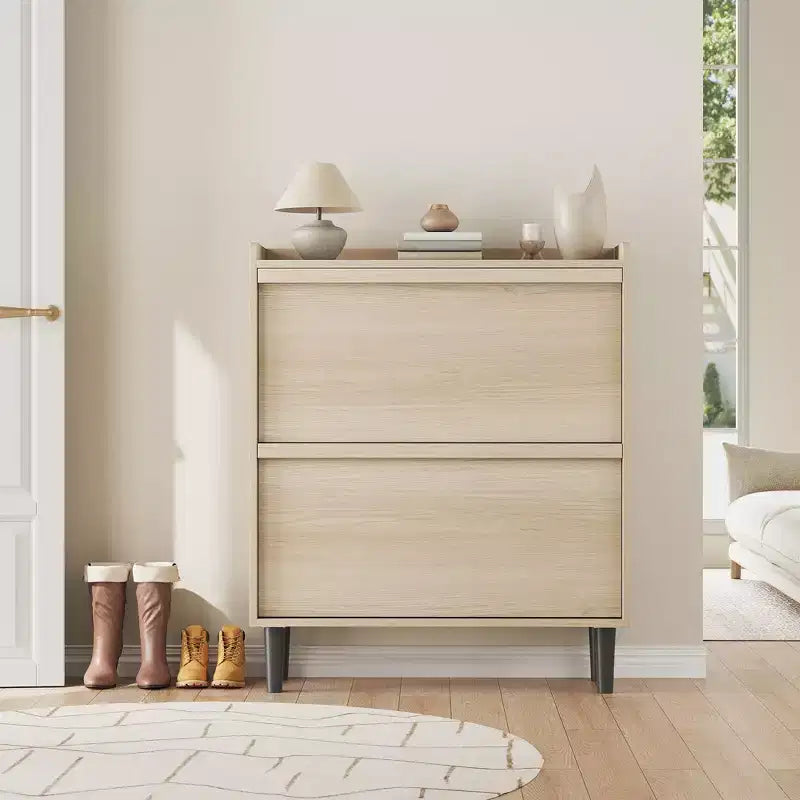 Wooden Shoe Cabinet with 2 Flip Drawers with Adjustable Shelf for Entryway, Hallway, Living Room