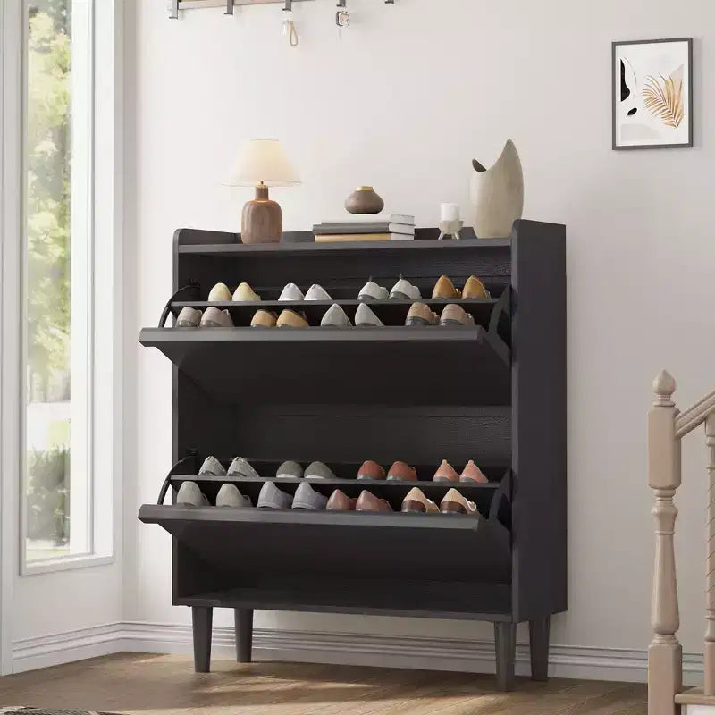 Wooden Shoe Cabinet with 2 Flip Drawers with Adjustable Shelf for Entryway, Hallway, Living Room