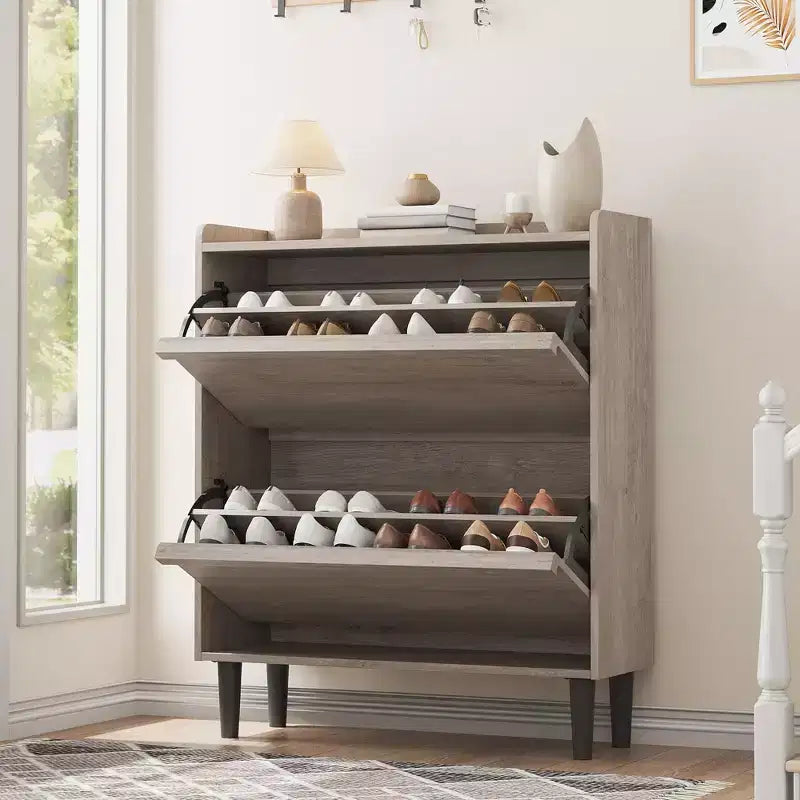 Wooden Shoe Cabinet with 2 Flip Drawers with Adjustable Shelf for Entryway, Hallway, Living Room