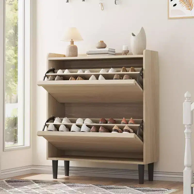 Wooden Shoe Cabinet with 2 Flip Drawers with Adjustable Shelf for Entryway, Hallway, Living Room