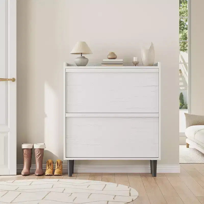 Wooden Shoe Cabinet with 2 Flip Drawers with Adjustable Shelf for Entryway, Hallway, Living Room