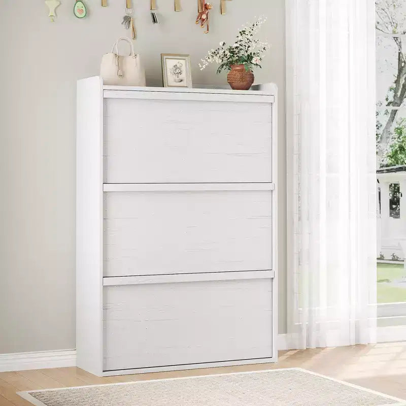 Wooden Shoe Cabinet with 2 Flip Drawers with Adjustable Shelf for Entryway, Hallway, Living Room