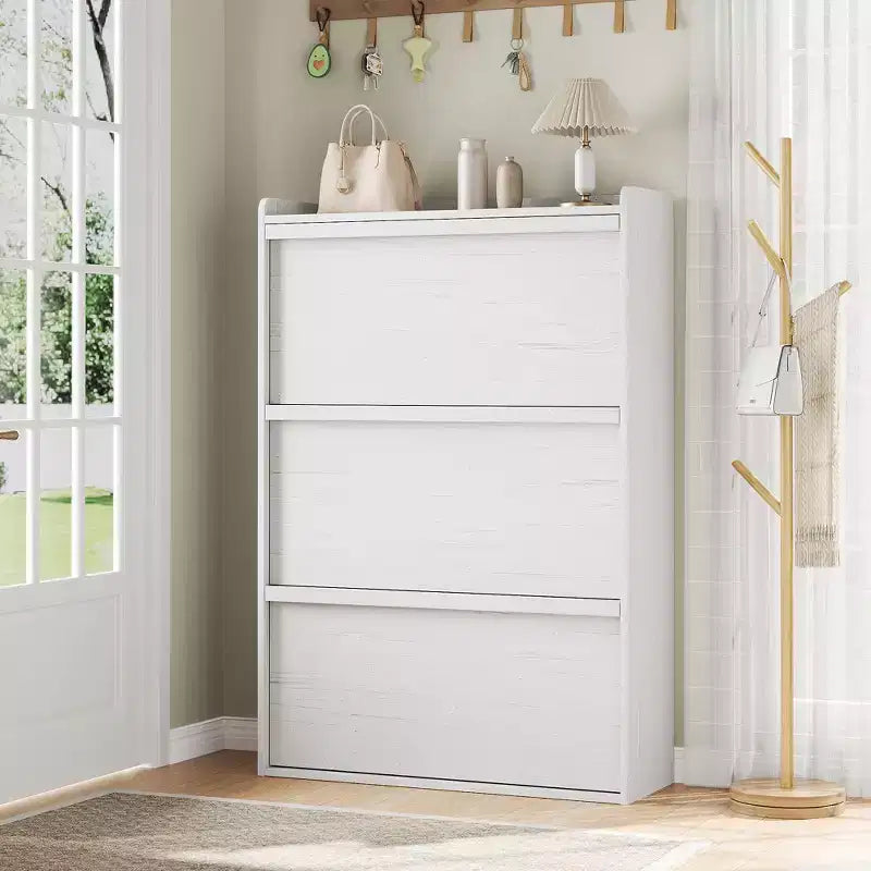 Wooden Shoe Cabinet with 2 Flip Drawers with Adjustable Shelf for Entryway, Hallway, Living Room