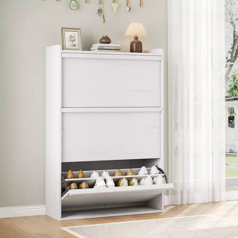 Wooden Shoe Cabinet with 2 Flip Drawers with Adjustable Shelf for Entryway, Hallway, Living Room