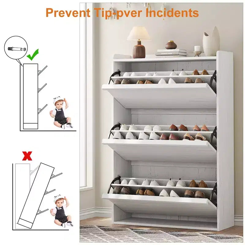 Wooden Shoe Cabinet with 2 Flip Drawers with Adjustable Shelf for Entryway, Hallway, Living Room