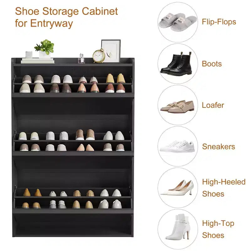 Wooden Shoe Cabinet with 2 Flip Drawers with Adjustable Shelf for Entryway, Hallway, Living Room