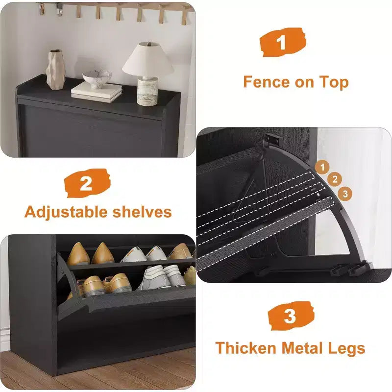 Wooden Shoe Cabinet with 2 Flip Drawers with Adjustable Shelf for Entryway, Hallway, Living Room