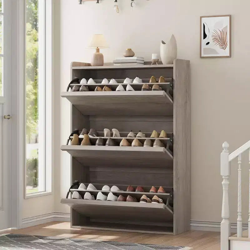 Wooden Shoe Cabinet with 2 Flip Drawers with Adjustable Shelf for Entryway, Hallway, Living Room
