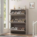 Wooden Shoe Cabinet with 2 Flip Drawers with Adjustable Shelf for Entryway, Hallway, Living Room