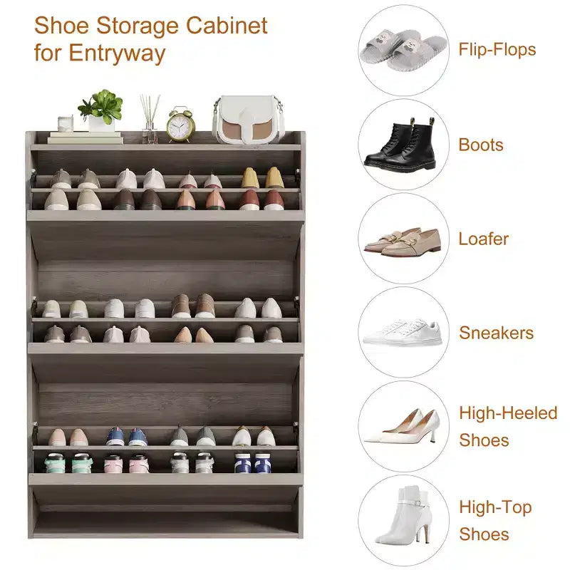 Wooden Shoe Cabinet with 2 Flip Drawers with Adjustable Shelf for Entryway, Hallway, Living Room