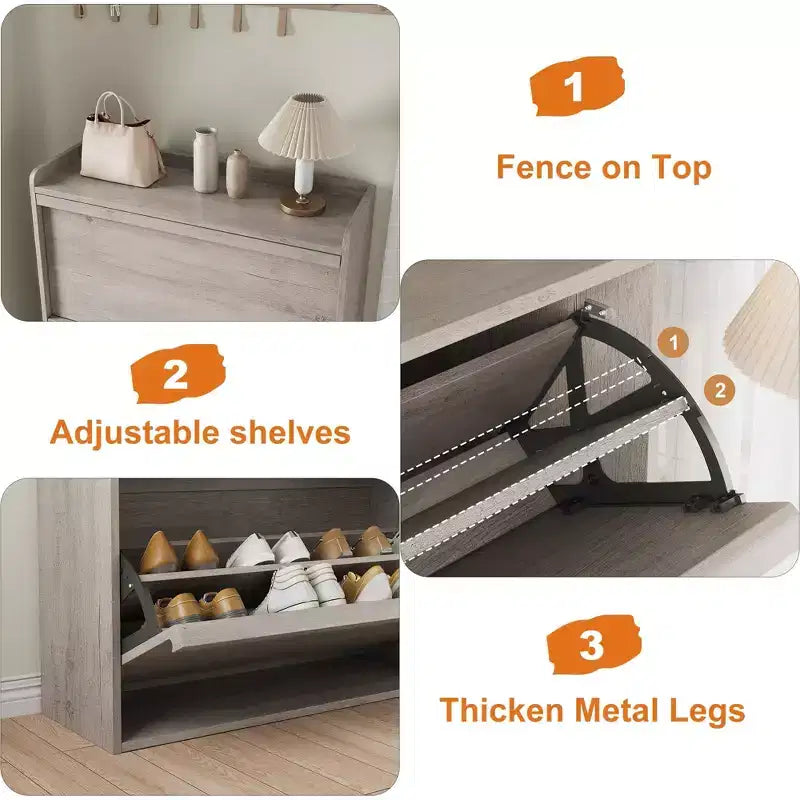 Wooden Shoe Cabinet with 2 Flip Drawers with Adjustable Shelf for Entryway, Hallway, Living Room