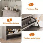Wooden Shoe Cabinet with 2 Flip Drawers with Adjustable Shelf for Entryway, Hallway, Living Room