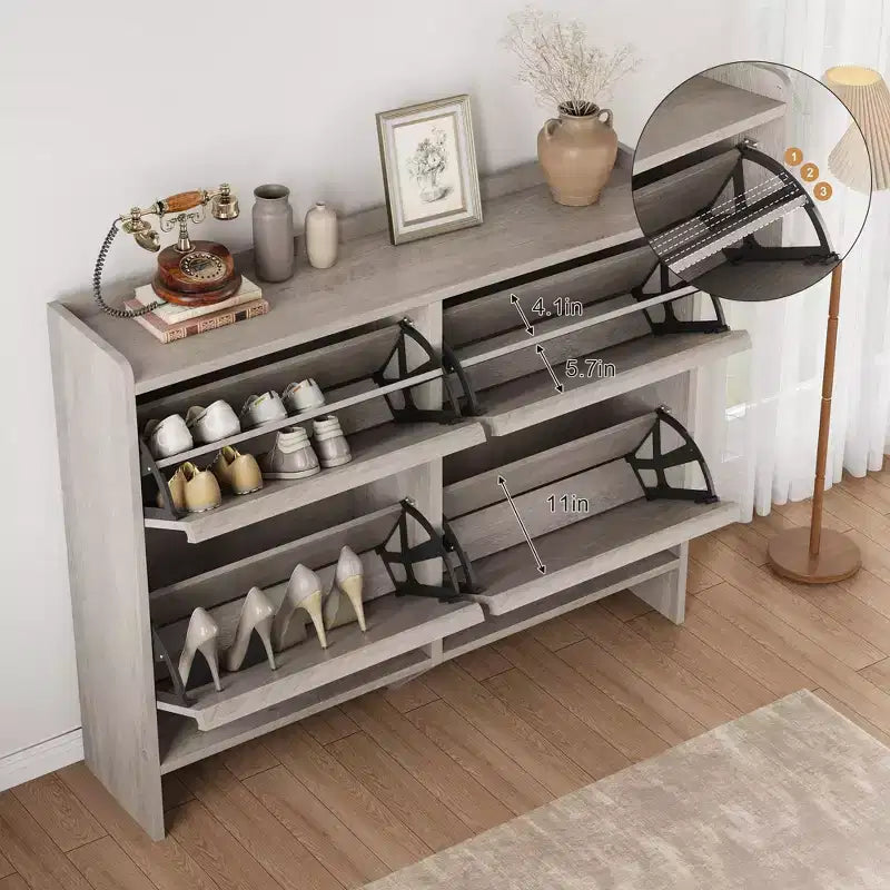 Wooden Shoe Cabinet with 2 Flip Drawers with Adjustable Shelf for Entryway, Hallway, Living Room