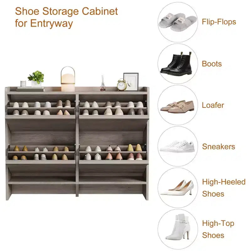 Wooden Shoe Cabinet with 2 Flip Drawers with Adjustable Shelf for Entryway, Hallway, Living Room