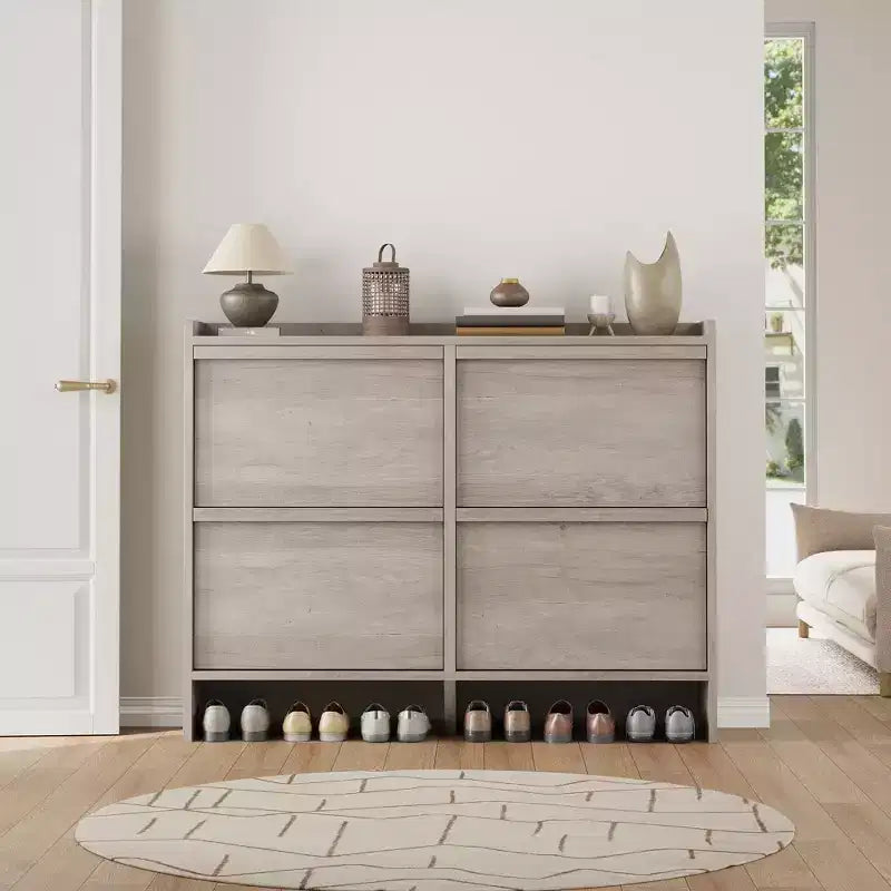 Wooden Shoe Cabinet with 2 Flip Drawers with Adjustable Shelf for Entryway, Hallway, Living Room